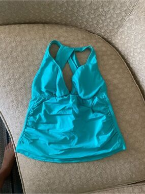 Women’s Turquoise Cross-Back Swim Tank with V-Neck